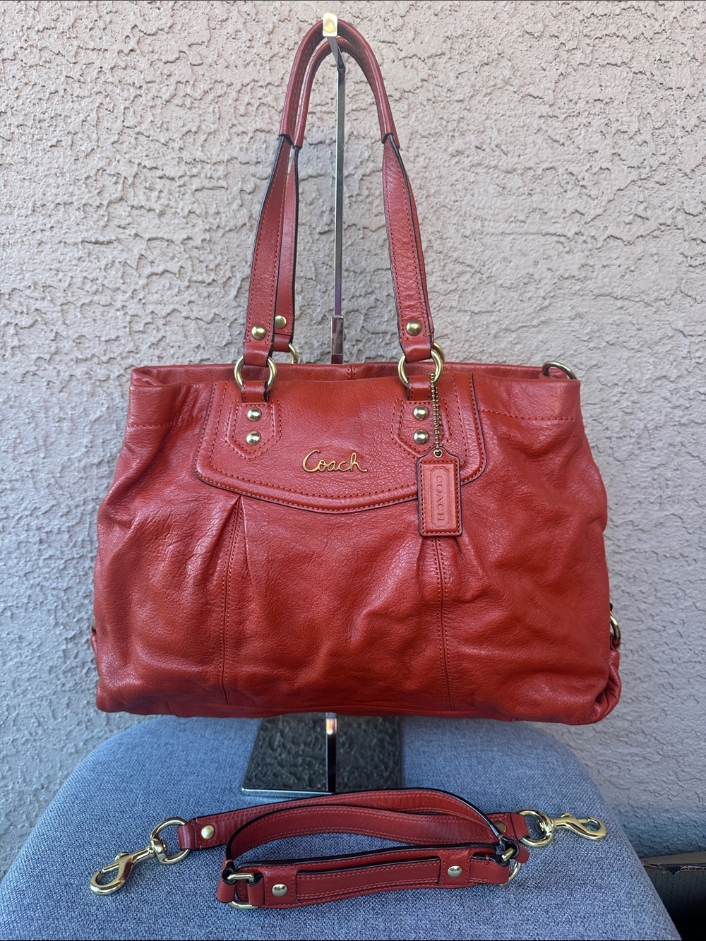 COACH Red Leather with Gold Hardware 2way bag
